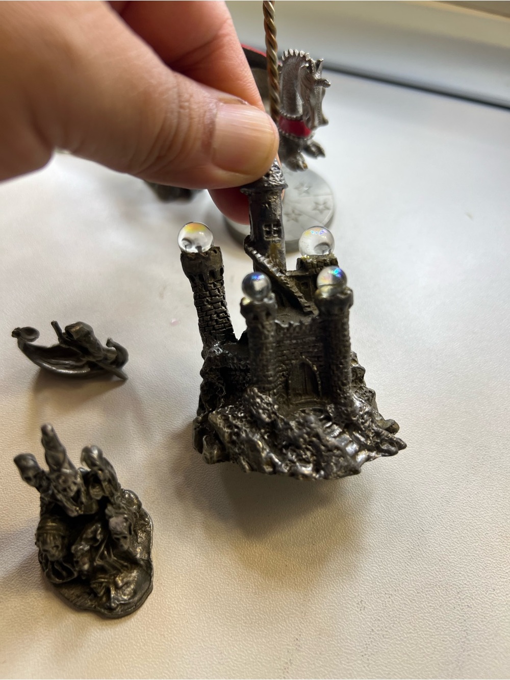 Pewter Fantasy Dragon Figurine Set with Accents - Metallic Gray - Picture 11 of 16